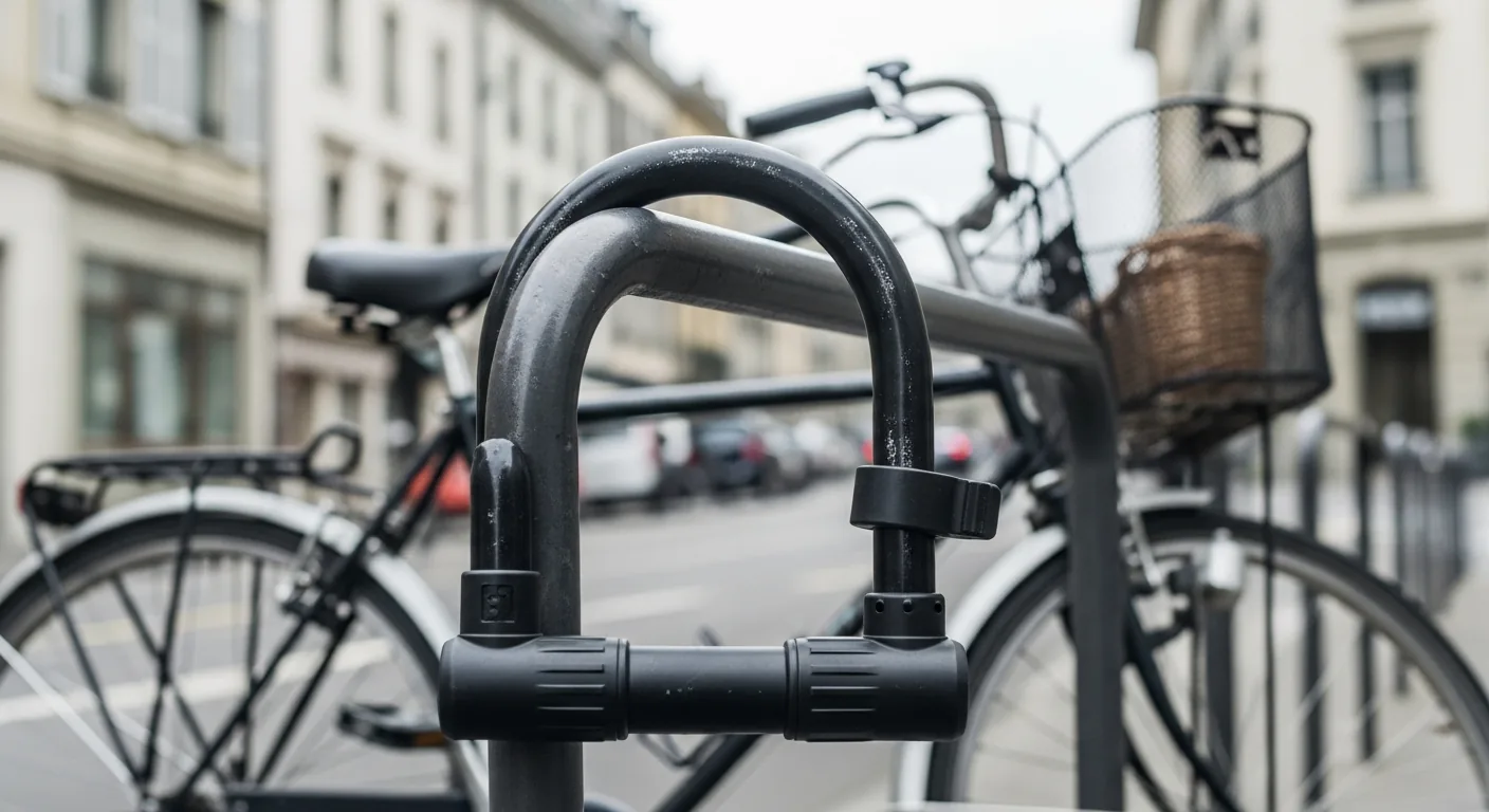 Antivol en U sur un vélo urbain à Genève